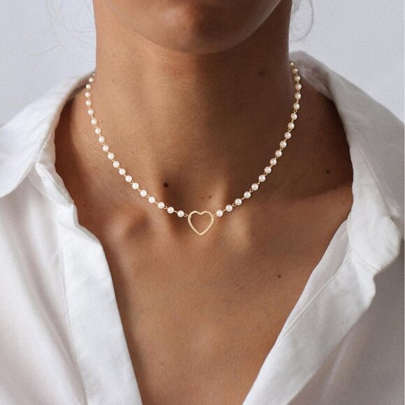 Yatumery Heart Necklace Women 14K Gold Plated Zirconia Pendant Trendy Jewelery - Picture 3 of 7